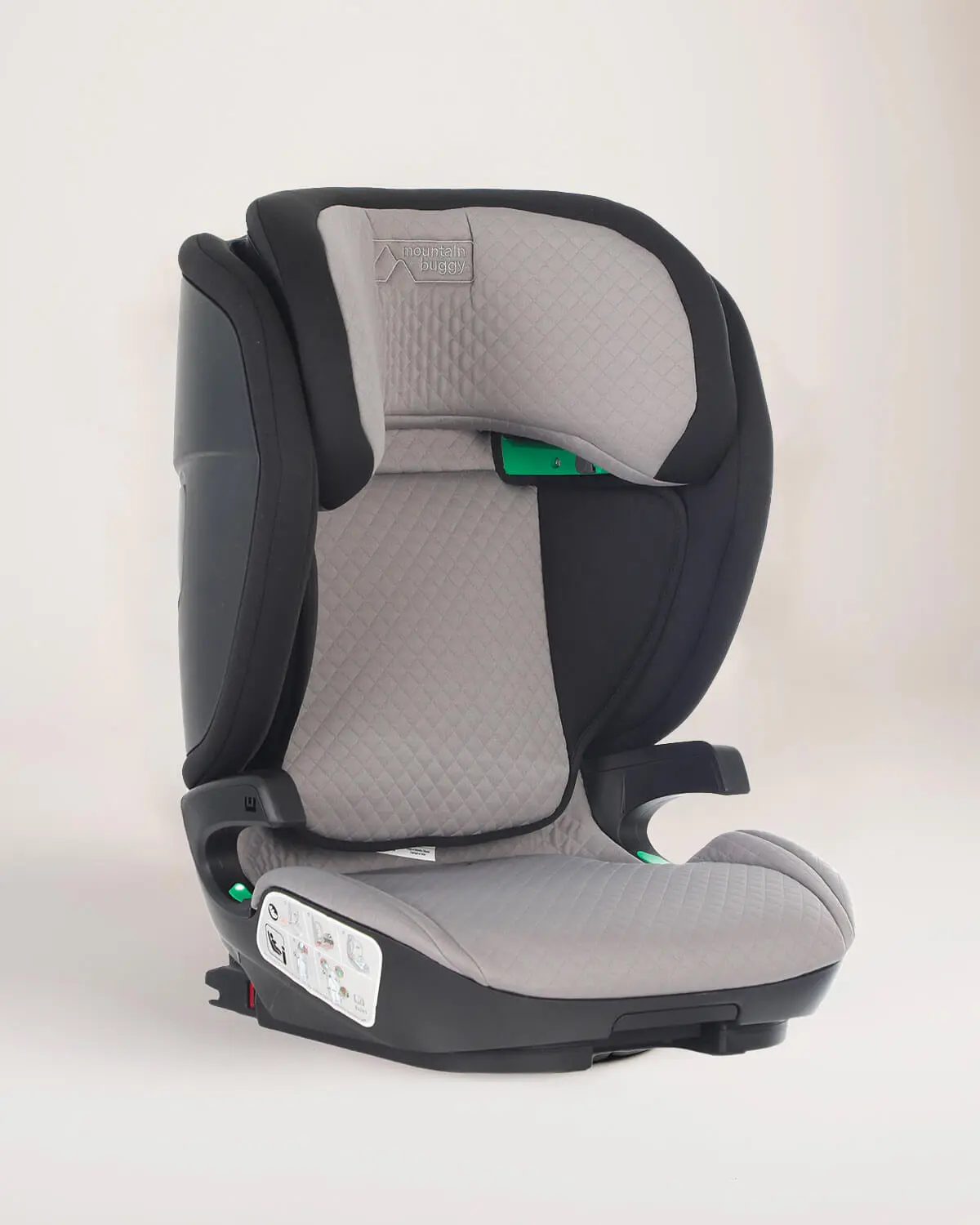 Mountain Buggy haven high-back booster car seat in grey – 3-quarter view