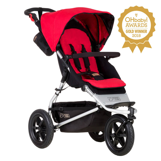 mountain buggy urban jungle all-terrain buggy OHbaby awards logo 3/4 view shown in color chilli_chilli