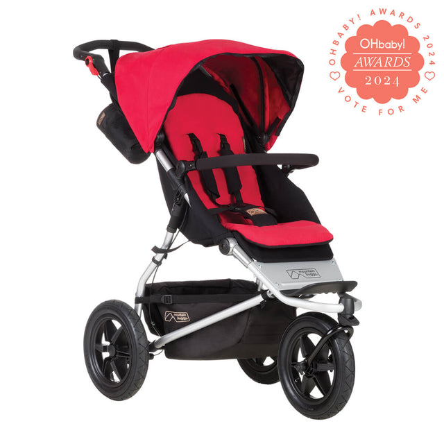 mountain buggy urban jungle all-terrain pushchair OHbaby award nominee badge 3/4 view shown in colour berry_berry
