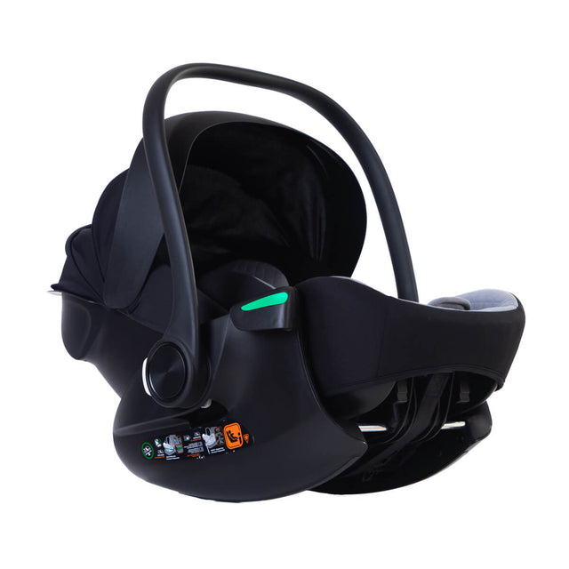 mountain buggy protect infant car seat capsule with sunhood and handle extended in three quarter view on a white background