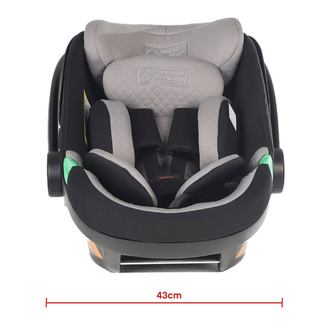 mountain buggy protect i-size baby capsule front view showing 43cm width