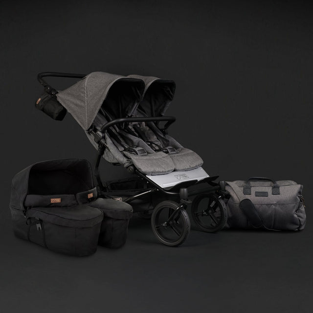 mountain buggy duet luxury collection buggy in herringbone with parenting bag and carrycot plus for twins
