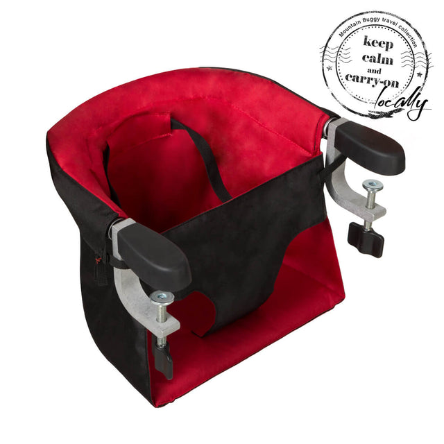 mountain buggy pod portable high chair in chilli red colour with KCCO logo_chilli