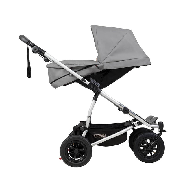 mountain buggy duet double buggy with two carrycot plus in parent facing mode side view shown in color silver_silver