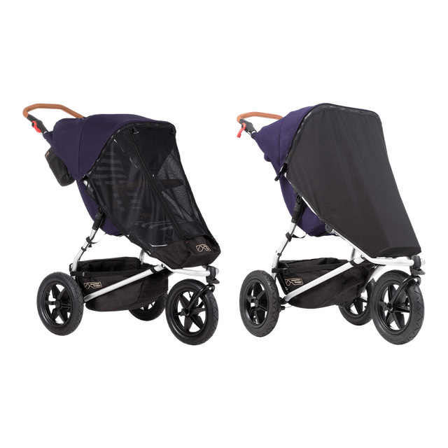 Mountain Buggy sun mesh cover set with black out cover on an urban jungle luxury stroller in colour nautical_default