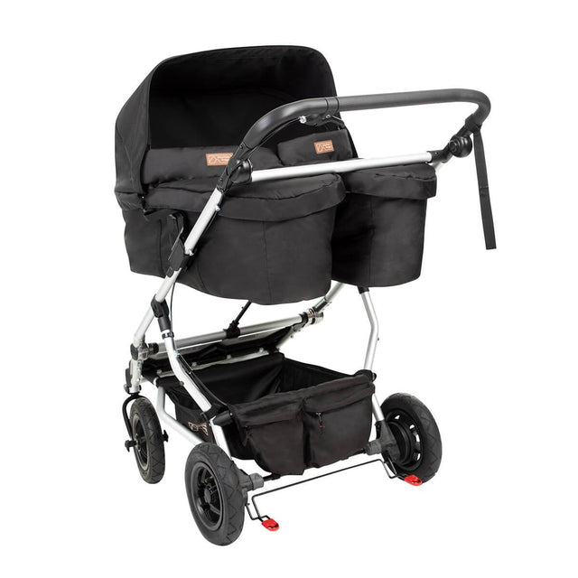 carrycot plus for twins shown installed on a Mountain Buggy duet double stroller_black