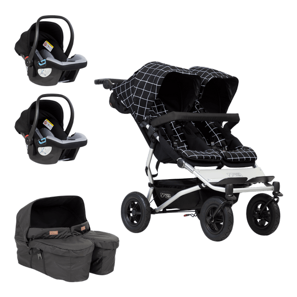 Twin buggy hot sale with car seats
