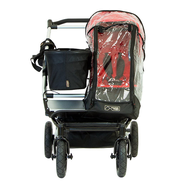 Mountain Buggy joey tote bag fitted on a duet buggy with single storm cover on main seat_default
