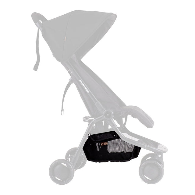 Mountain Buggy side view of nano parcel tray replacement shown on buggy in colour black_black