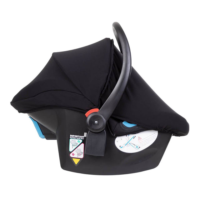 protect 2020 infant car set shown side on with integrated sun cover in place_black-silver