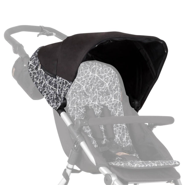 Mountain Buggy replacement sunhood for terrain stroller shown attached to buggy in colour grey graphite_graphite