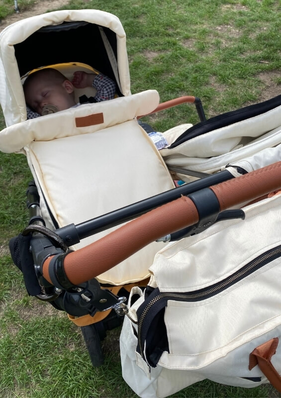 duet Artisan collection with newborn baby sleeping in carrycot plus  - pilot @emilyedwardscreative for Mountain Buggy