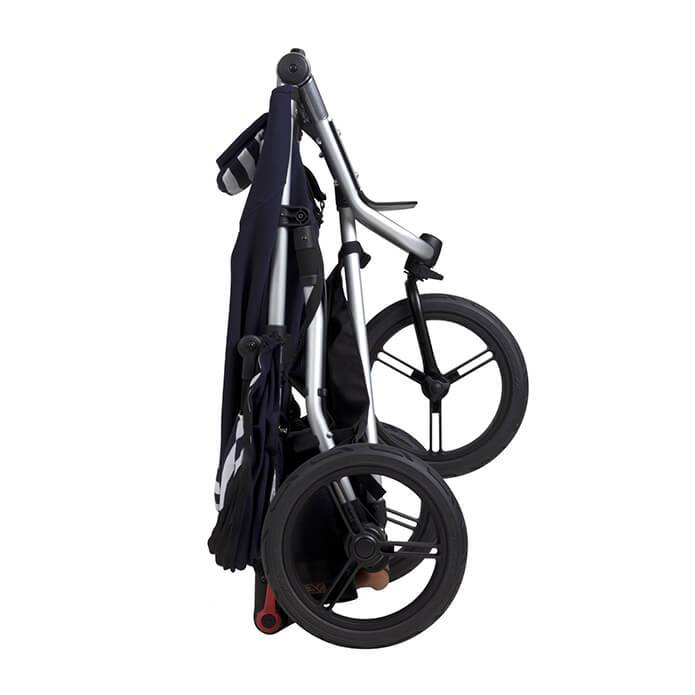 Mountain Buggy urban jungle luxury collection stroller in nautical blue and white stripe colour folds down compactly_nautical