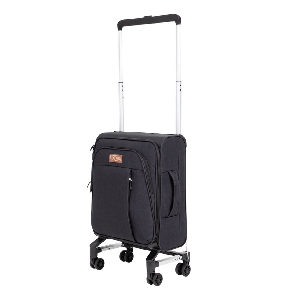 Mountain Buggy skyrider with retractable handle fully extended to show use as a carry on suitcase