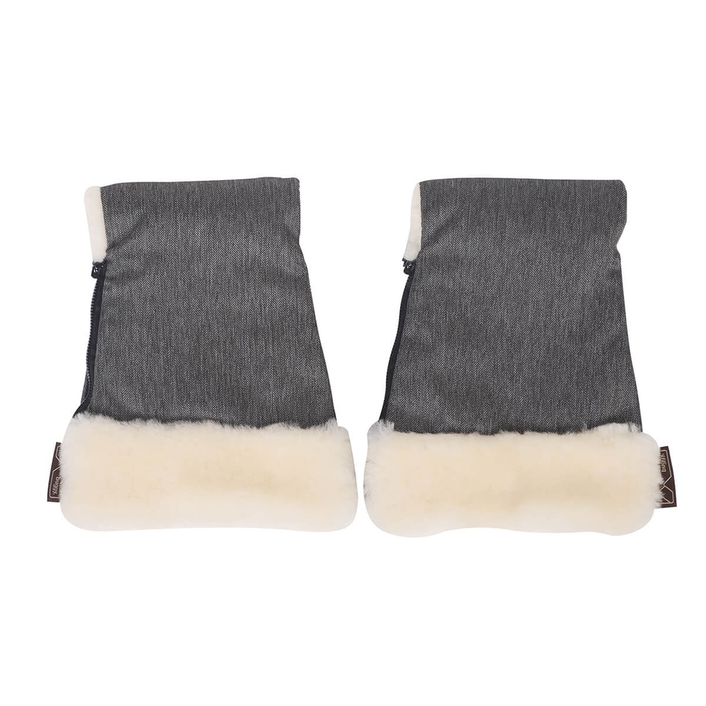 Mountain Buggy lambswool luxury hand muff in herringbone on plain white background
