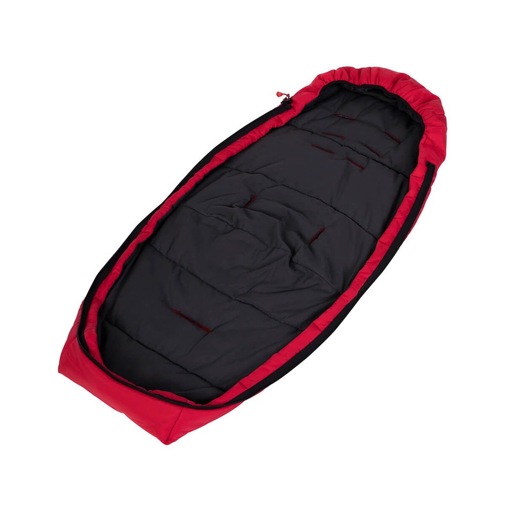 phil&teds snuggle & snooze sleeping bag with top fully off in red 3/4 view
