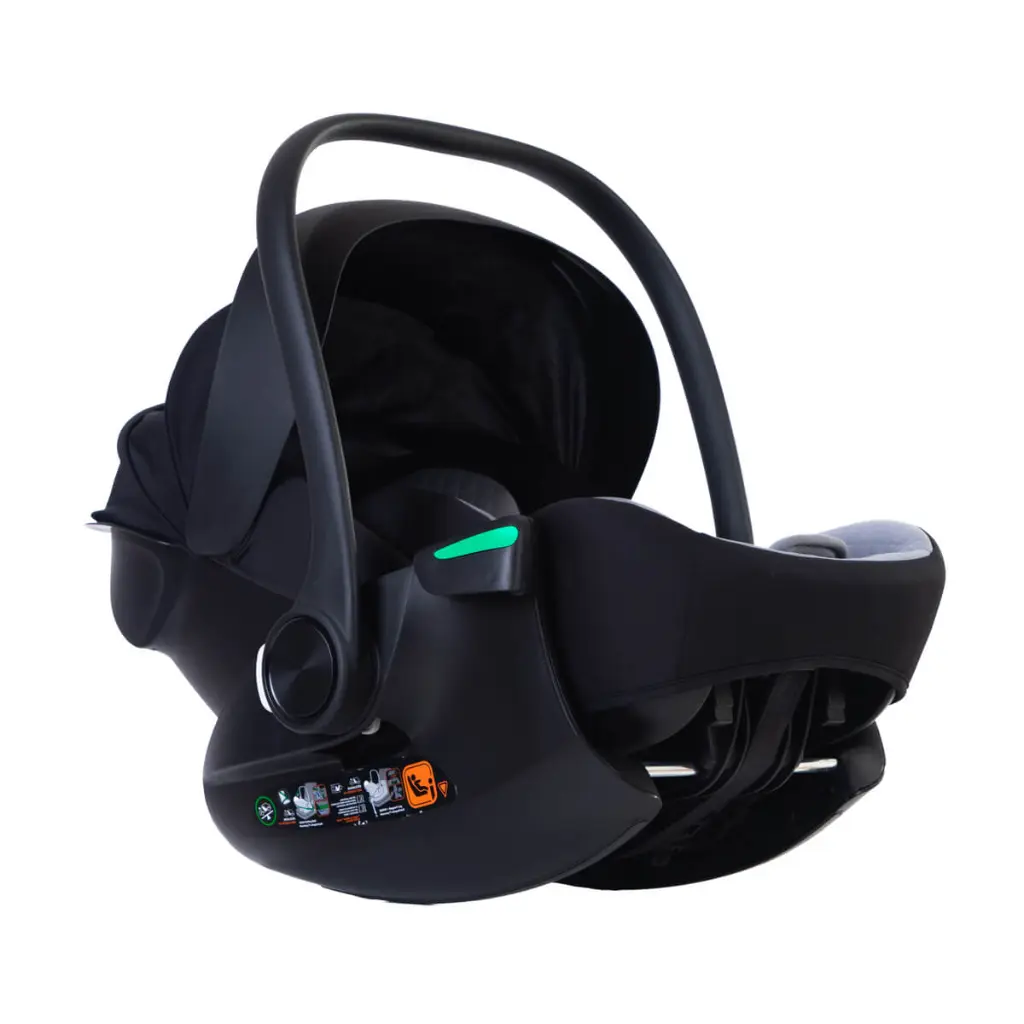 mountain buggy protect infant car seat capsule with handle and sunhood extended three quarter front view.webp